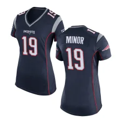 New England Patriots Women's Game Navy Blue Team Color Jersey (19 Kobee Minor)