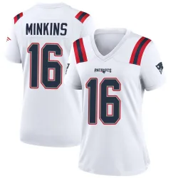 New England Patriots Women's Game White Jersey (16 Josh Minkins)