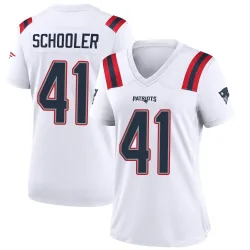 New England Patriots Women's Game White Jersey (41 Brenden Schooler)