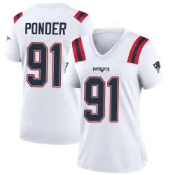 New England Patriots Women's Game White Jersey (91 Elijah Ponder)