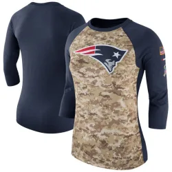 New England Patriots Women's Legend Camo /Navy Salute to Service 2017 Three-Quarter Raglan Sleeve T-Shirt
