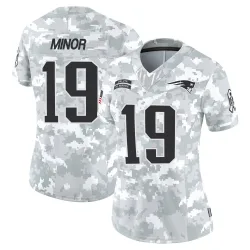 New England Patriots Women's Limited Arctic Camo 2024 Salute to Service Jersey (19 Kobee Minor)