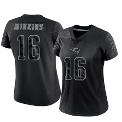 New England Patriots Women's Limited Black Reflective Jersey (16 Josh Minkins)