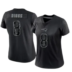 New England Patriots Women's Limited Black Reflective Jersey (8 Stefon Diggs)