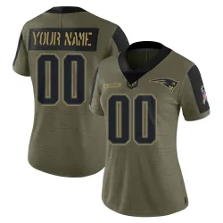 New England Patriots Women's Limited Olive 2021 Salute To Service Jersey (00 Custom)