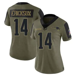 New England Patriots Women's Limited Olive 2021 Salute To Service Jersey (14 Alex Erickson)
