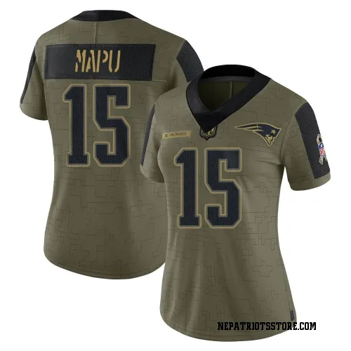 New England Patriots Women's Limited Olive 2021 Salute To Service Jersey (15 Marte Mapu)