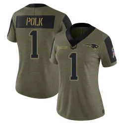 New England Patriots Women's Limited Olive 2021 Salute To Service Jersey (1 Ja'Lynn Polk)