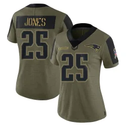 New England Patriots Women's Limited Olive 2021 Salute To Service Jersey (25 Marcus Jones)