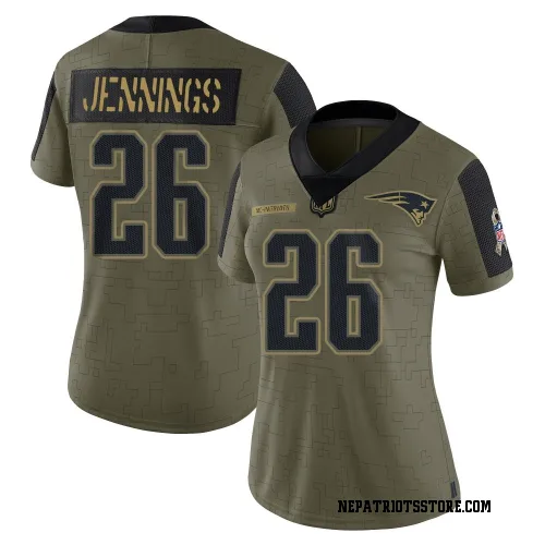 New England Patriots Women's Limited Olive 2021 Salute To Service Jersey (26 Terrell Jennings)