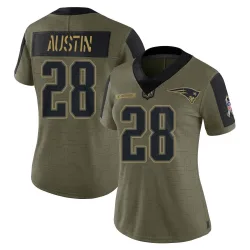 New England Patriots Women's Limited Olive 2021 Salute To Service Jersey (28 Alex Austin)