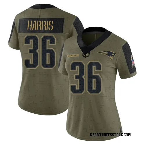 New England Patriots Women's Limited Olive 2021 Salute To Service Jersey (36 Kevin Harris)