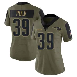 New England Patriots Women's Limited Olive 2021 Salute To Service Jersey (39 Jordan Polk)
