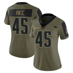 New England Patriots Women's Limited Olive 2021 Salute To Service Jersey (45 Monty Rice)