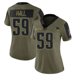New England Patriots Women's Limited Olive 2021 Salute To Service Jersey (59 Terez Hall)