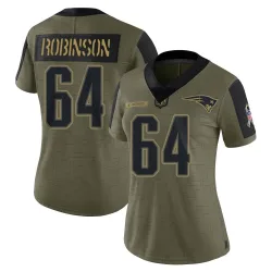 New England Patriots Women's Limited Olive 2021 Salute To Service Jersey (64 Layden Robinson)