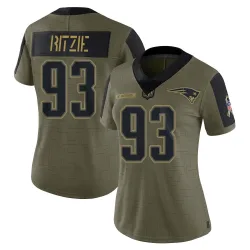 New England Patriots Women's Limited Olive 2021 Salute To Service Jersey (93 Jahvaree Ritzie)