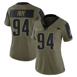 New England Patriots Women's Limited Olive 2021 Salute To Service Jersey (94 Jaquelin Roy)