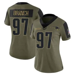 New England Patriots Women's Limited Olive 2021 Salute To Service Jersey (97 Alan Branch)