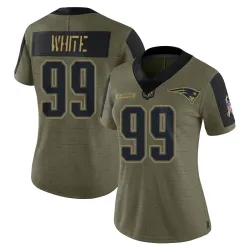 New England Patriots Women's Limited Olive 2021 Salute To Service Jersey (99 Keion White)