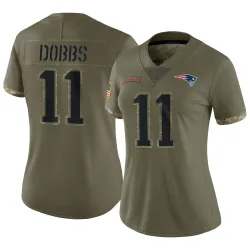 New England Patriots Women's Limited Olive 2022 Salute To Service Jersey (11 Joshua Dobbs)