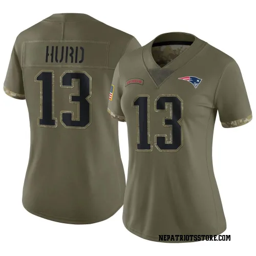 New England Patriots Women's Limited Olive 2022 Salute To Service Jersey (13 Jalen Hurd)