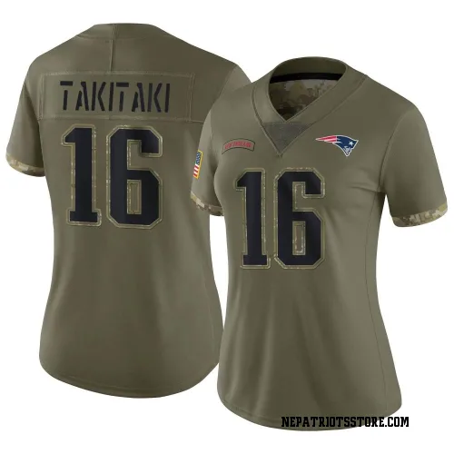 New England Patriots Women's Limited Olive 2022 Salute To Service Jersey (16 Sione Takitaki)