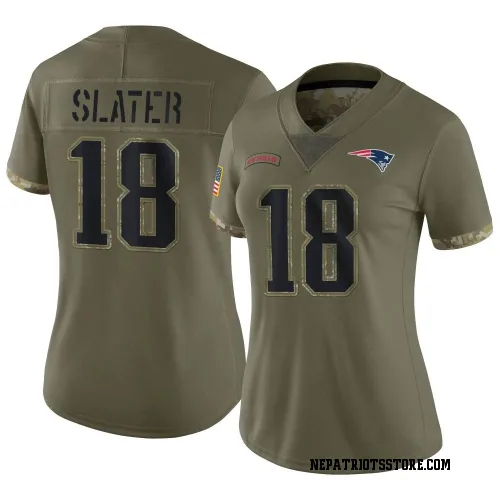 New England Patriots Women's Limited Olive 2022 Salute To Service Jersey (18 Matthew Slater)