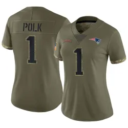 New England Patriots Women's Limited Olive 2022 Salute To Service Jersey (1 Ja'Lynn Polk)