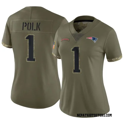 New England Patriots Women's Limited Olive 2022 Salute To Service Jersey (1 Ja'Lynn Polk)