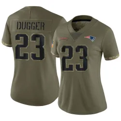 New England Patriots Women's Limited Olive 2022 Salute To Service Jersey (23 Kyle Dugger)