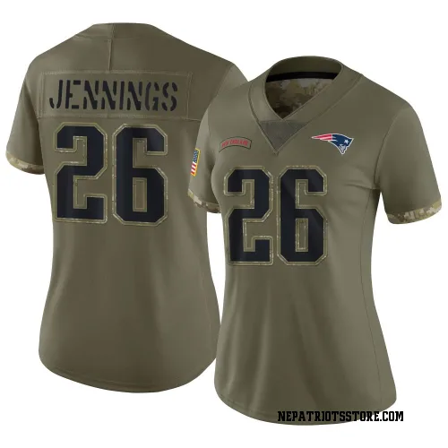 New England Patriots Women's Limited Olive 2022 Salute To Service Jersey (26 Terrell Jennings)