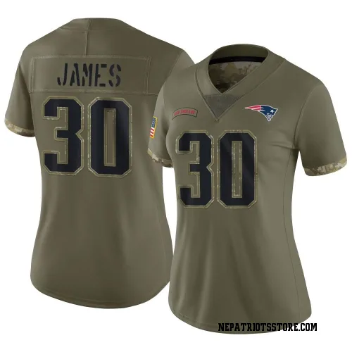 New England Patriots Women's Limited Olive 2022 Salute To Service Jersey (30 DJ James)