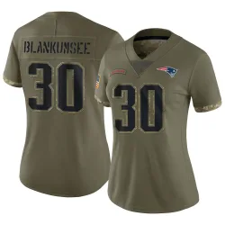 New England Patriots Women's Limited Olive 2022 Salute To Service Jersey (30 Demeer Blankumsee)