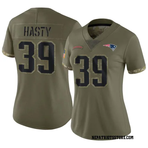New England Patriots Women's Limited Olive 2022 Salute To Service Jersey (39 JaMycal Hasty)