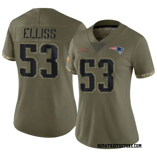 New England Patriots Women's Limited Olive 2022 Salute To Service Jersey (53 Christian Elliss)