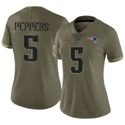 New England Patriots Women's Limited Olive 2022 Salute To Service Jersey (5 Jabrill Peppers)