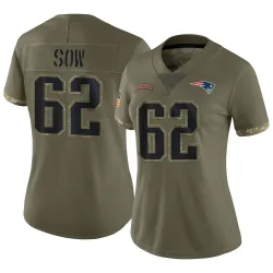 New England Patriots Women's Limited Olive 2022 Salute To Service Jersey (62 Sidy Sow)