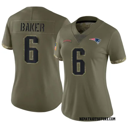 New England Patriots Women's Limited Olive 2022 Salute To Service Jersey (6 Javon Baker)