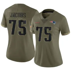 New England Patriots Women's Limited Olive 2022 Salute To Service Jersey (75 Demontrey Jacobs)