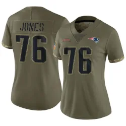 New England Patriots Women's Limited Olive 2022 Salute To Service Jersey (76 Caleb Jones)