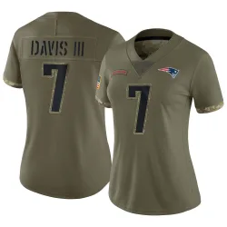New England Patriots Women's Limited Olive 2022 Salute To Service Jersey (7 Carlton Davis III)