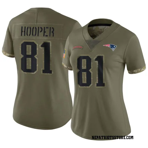 New England Patriots Women's Limited Olive 2022 Salute To Service Jersey (81 Austin Hooper)