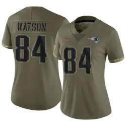 New England Patriots Women's Limited Olive 2022 Salute To Service Jersey (84 Benjamin Watson)