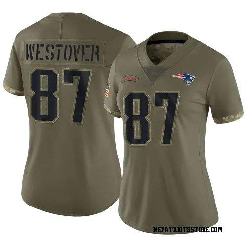 New England Patriots Women's Limited Olive 2022 Salute To Service Jersey (87 Jack Westover)