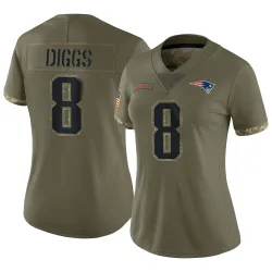 New England Patriots Women's Limited Olive 2022 Salute To Service Jersey (8 Stefon Diggs)