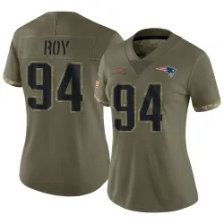 New England Patriots Women's Limited Olive 2022 Salute To Service Jersey (94 Jaquelin Roy)