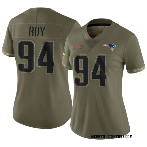 New England Patriots Women's Limited Olive 2022 Salute To Service Jersey (94 Jaquelin Roy)
