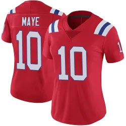 New England Patriots Women's Limited Red Vapor Untouchable Alternate Jersey (10 Drake Maye)