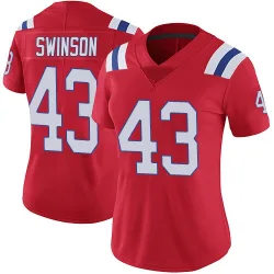 New England Patriots Women's Limited Red Vapor Untouchable Alternate Jersey (43 Bradyn Swinson)